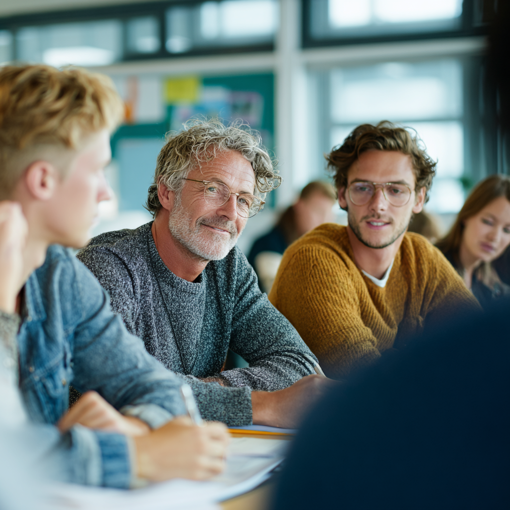 Diverse group of professionals in a training session discussing ethical AI practices
