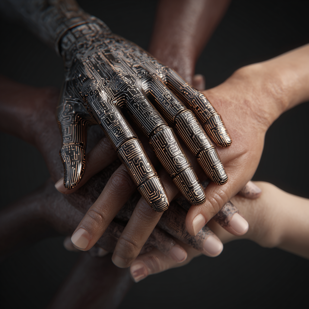 Human and AI working together in partnership